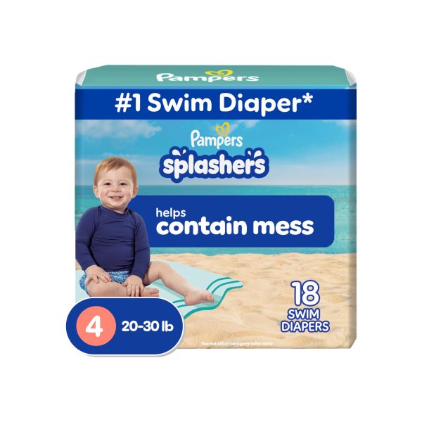 Pampers Swim Diapers - Splashers - Size 4, 18 Count, Gap-Free Disposable Pants