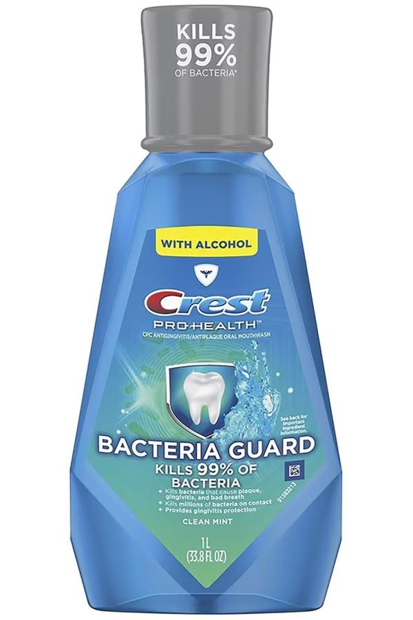 Crest, Pro Health Bacteria Guard with Alcohol Clean Mint Mouthwash.